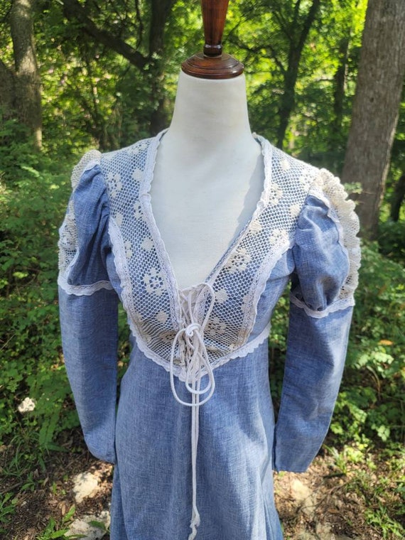 Vintage 70s Denim Gunne Sax Dress Xs Small Maxi D… - image 2