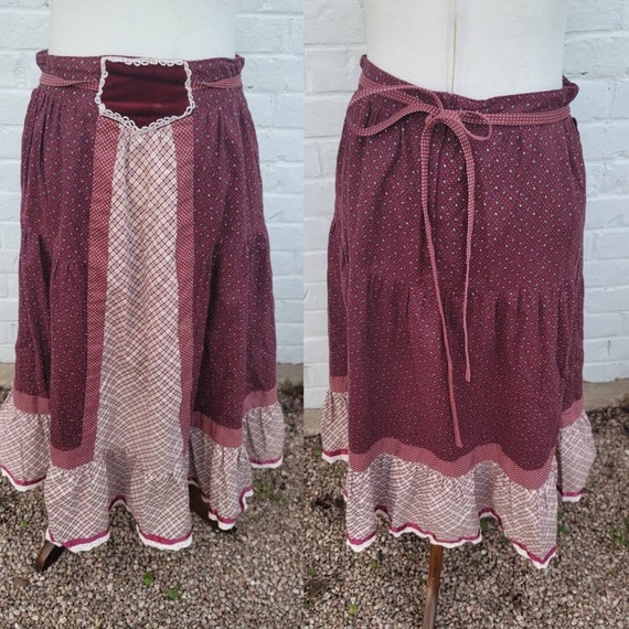 Vintage Gunne Sax Skirt medium 13 red burgundy fl… - image 1