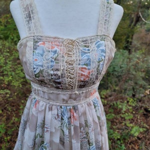 Vintage Gunne Sax Maxi Dress 7 Floral Corset Lace up Sleeveless Bodice ...