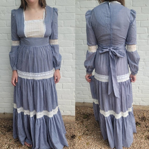 Vintage Gunne Sax Dress 13 Medium Blue gingham blu