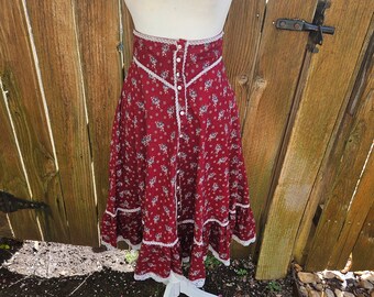 Vintage gunne sax skirt 9 small red ditsy floral pockets fit and flare