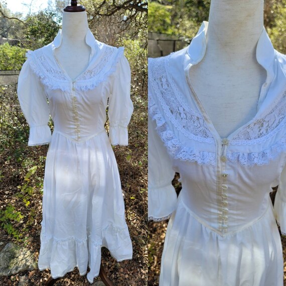 Vintage Gunne Sax Dress 9 11 Small White Lace 70s