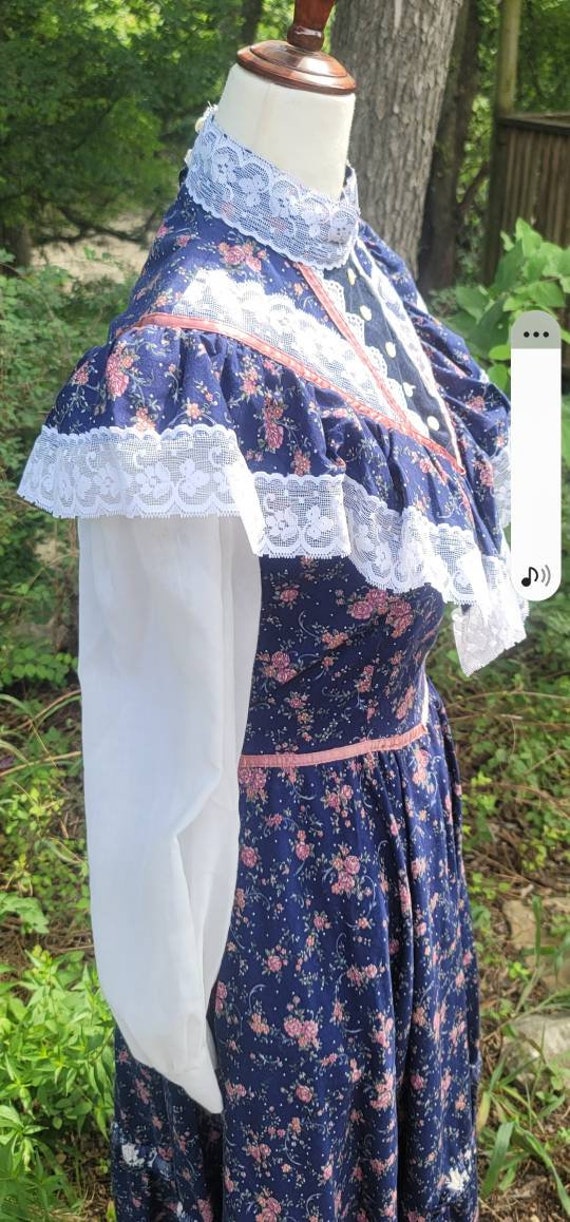 Vintage Gunne Sax Dress 9 Small Navy Pink Rose Pr… - image 5