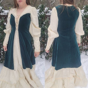 ON HOLD Gunne Sax Jurk 13 medium groen fluwelen Renaissance stijl jurk corset jurk maxi jurk boho cottage core