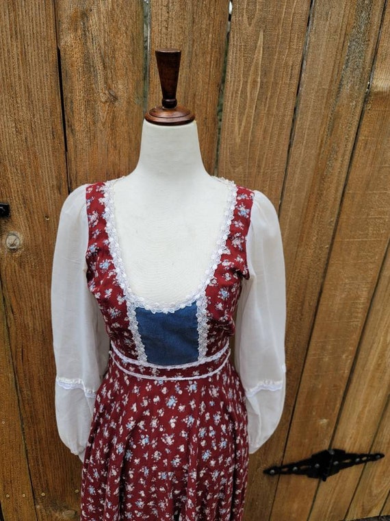 Vintage Gunne Sax midi dress 7 small red blue vel… - image 3