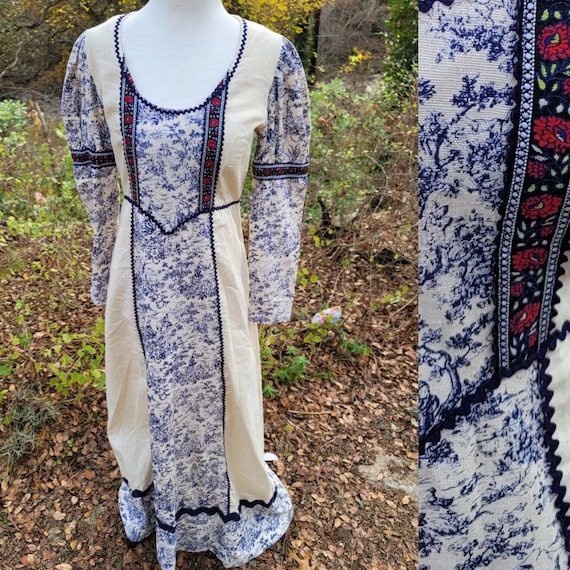Vintage Gunne Sax 13 Dress Toile Maxi Dress Blue W
