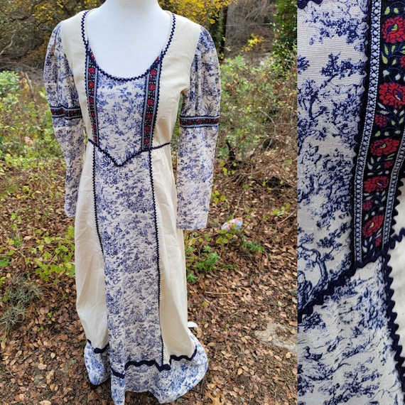 Vintage Gunne Sax 13 Dress Toile Maxi Dress Blue … - image 1