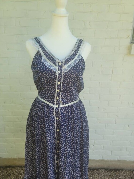 Vintage Gunne Sax Sun Dress 13 Medium Blue navy p… - image 2