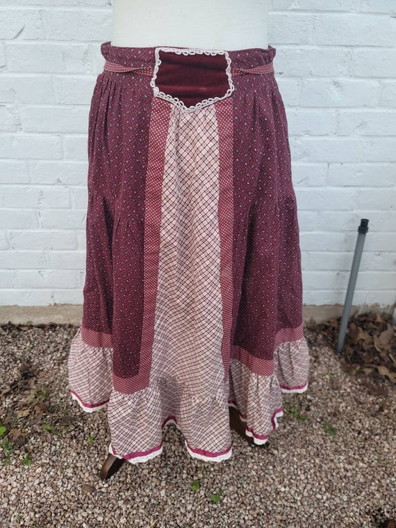 Vintage Gunne Sax Skirt medium 13 red burgundy fl… - image 2