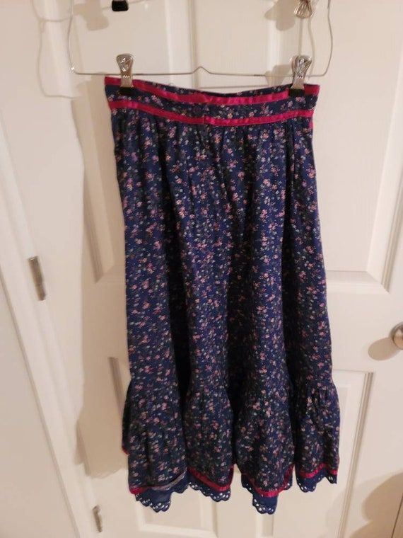 Vintage Gunne Sax Skirt 5 XS Blue Indigo Ditsy Fl… - image 5