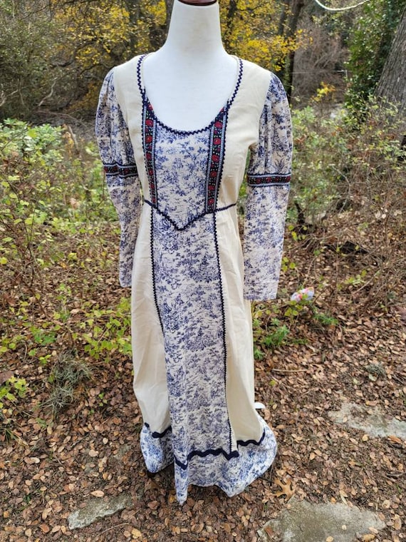 Vintage Gunne Sax 13 Dress Toile Maxi Dress Blue … - image 2