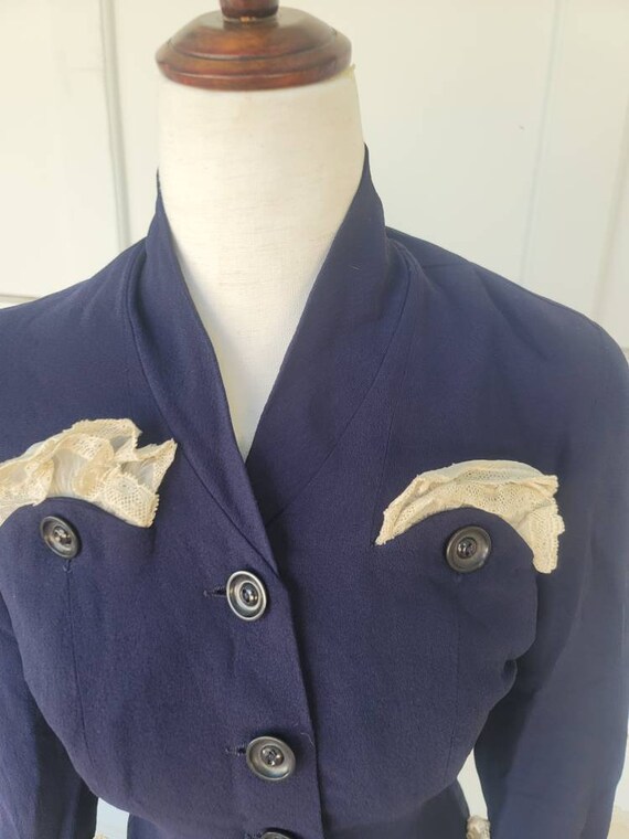 Vintage 30s 40s blazer jacket xs small navy lace … - image 2