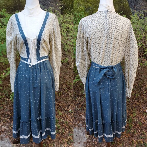 Gunne Sax 13 midi dress floral medium small blue w