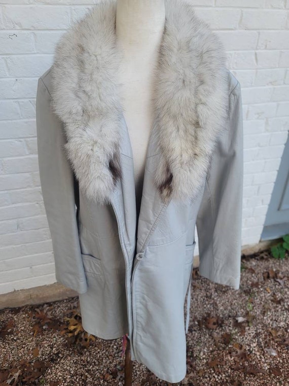 Vintage 1970s coat small medium leather mink wrap… - image 3