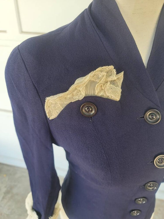 Vintage 30s 40s blazer jacket xs small navy lace … - image 4