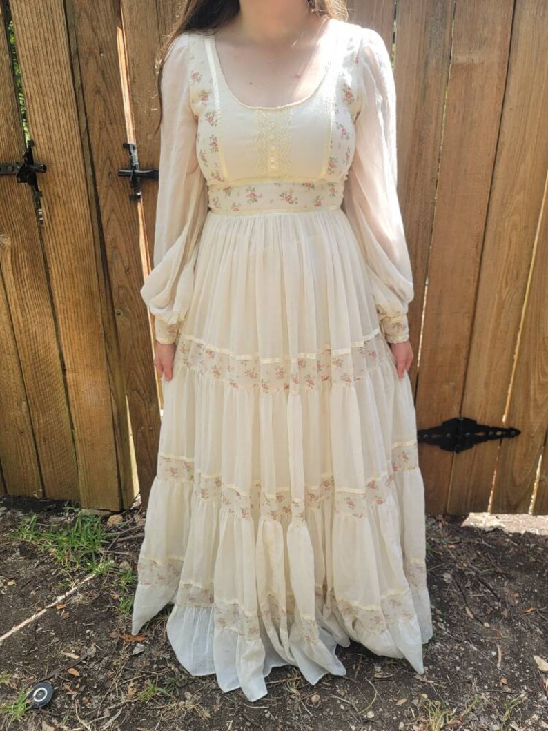 Vintage Gunne Sax Dress 11 Small Medium White Pink Rose Maxi - Etsy