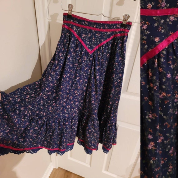 Vintage Gunne Sax Skirt 5 XS Blue Indigo Ditsy Flo
