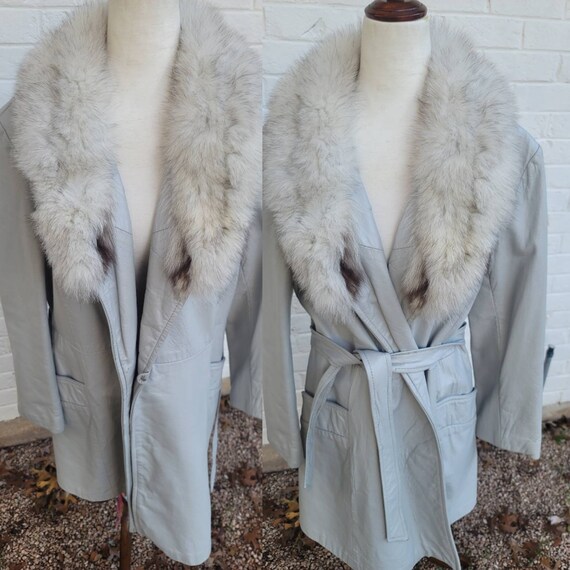 Vintage 1970s coat small medium leather mink wrap… - image 1