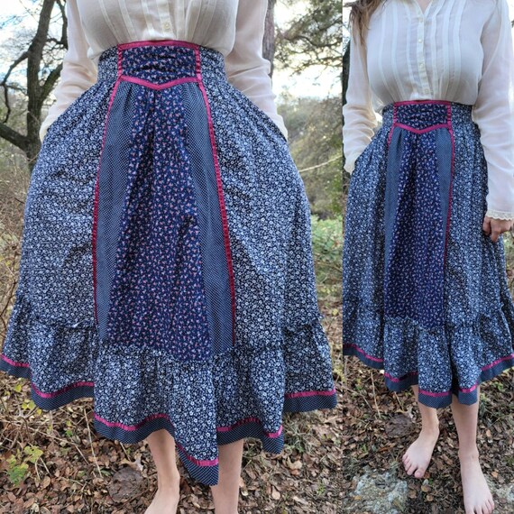 Vintage Gunne Sax Skirt 11 Medium Small Navy Red F