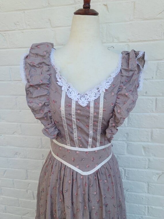 Vintage Gunne Sax Dress 9 Small taupe pink rose p… - image 3