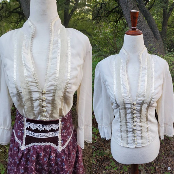 Vintage Gunne Sax top blouse 13 medium white butto