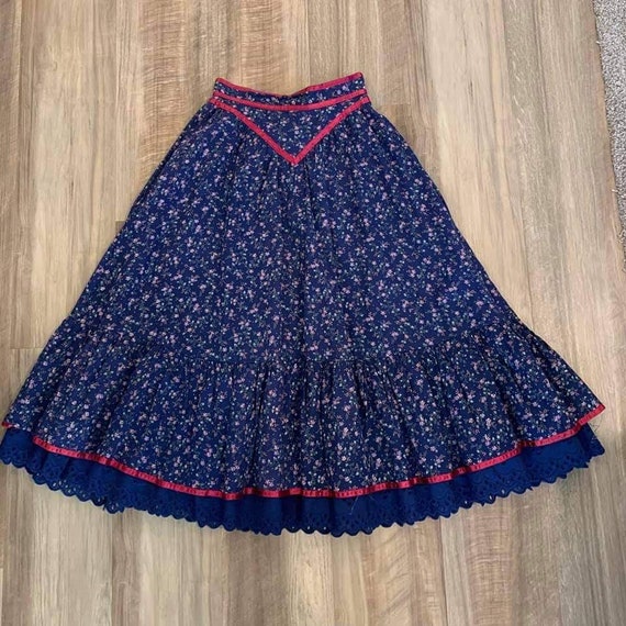 Vintage Gunne Sax Skirt 5 XS Blue Indigo Ditsy Fl… - image 7