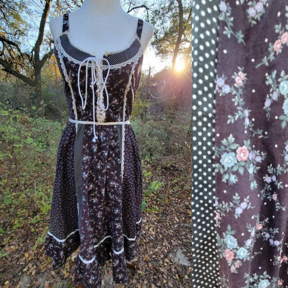 Vintage Gunne Sax 5 Dress XS Small Black Floral Gr