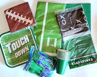 Mix & Match Football Tailgate Party Supplies, Plates, Napkins, Cups, Tablecovers, Plastic Utensils - see item details for package quantities