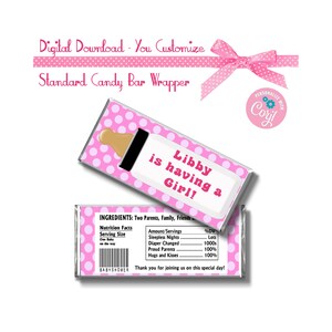 Pink Baby Bottle Baby Shower Boy Theme Custom 1.55 oz Standard Size Candy Bar Wrapper Instant Download  -YOU PERSONALIZE IT