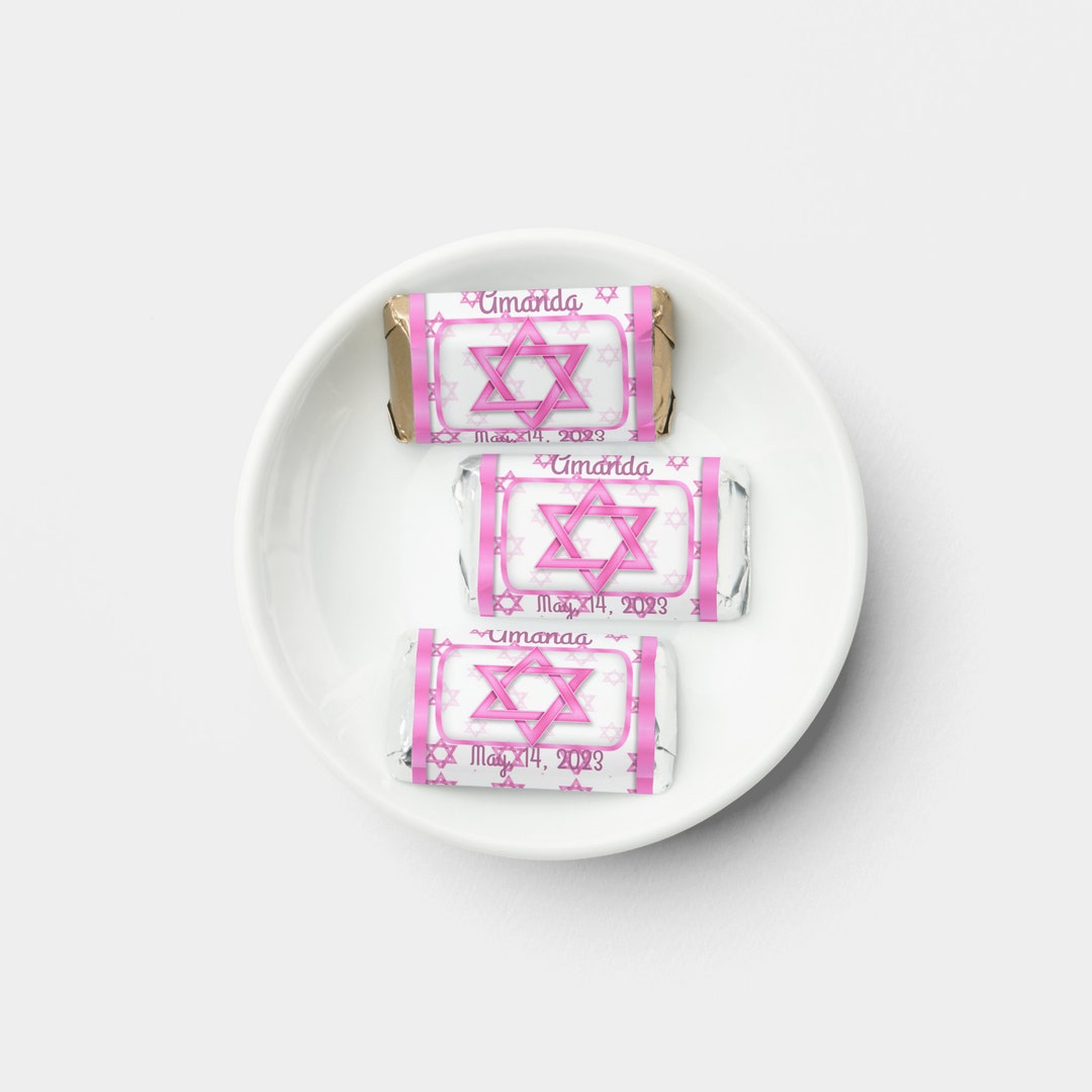 Pink Bat Mitzvah Birthday - PRINTED Labels Fits Hershey Miniature Candy ...