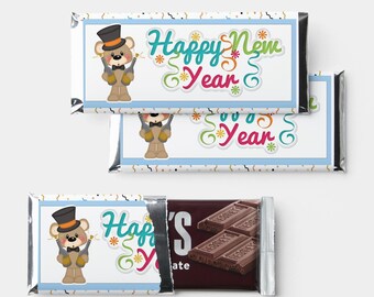 Happy New Year Party Celebration Party Favors Custom 1.55 oz Standard Size Candy Bar Wrapper Instant Download - PDF & Jpg
