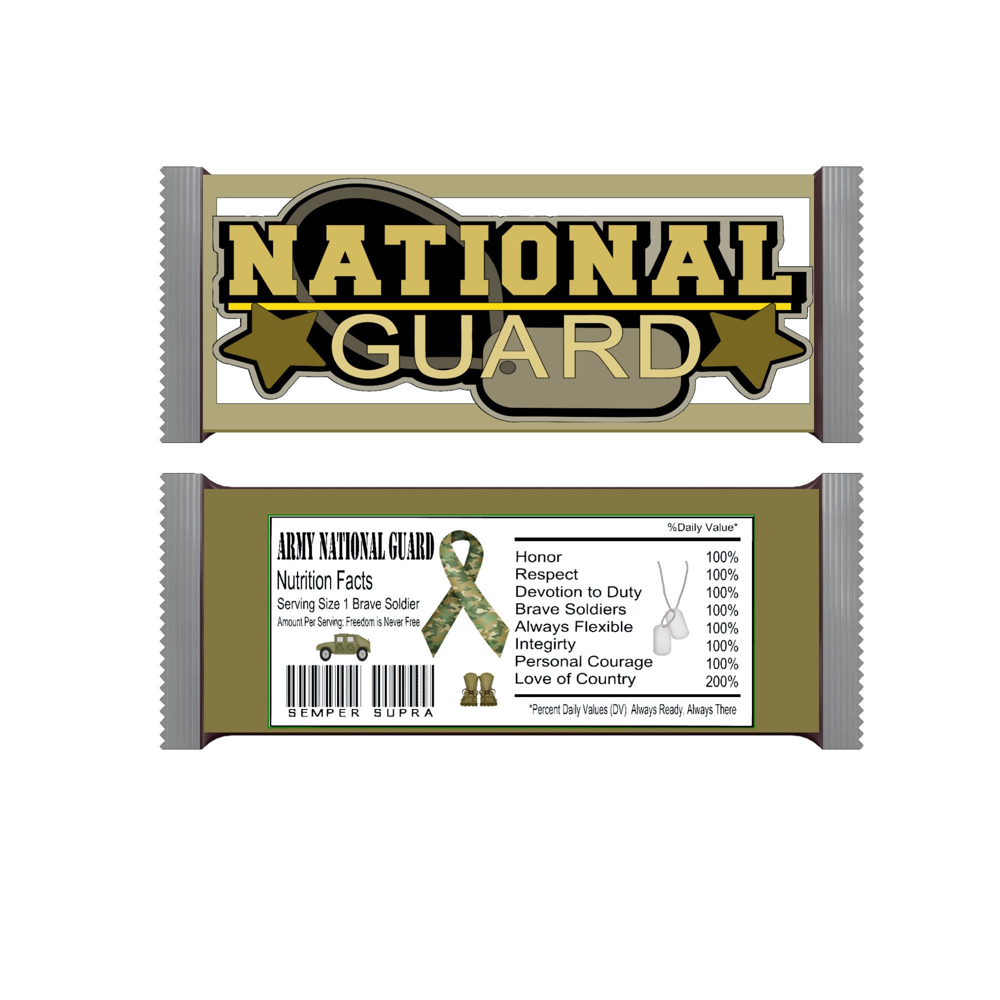 Pad of 50 Sheets Military Party Candy Bar Wrapper, Favors -matte Finish ...