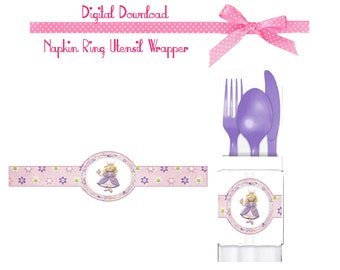 Pink Princess Napkin Ring Wrappers Birthday Party Instant Download