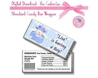 Blue Boy Baby Shower Custom 1.55 oz Standard Size Candy Bar Wrapper Party Favors Instant Download -YOU PERSONALIZE IT