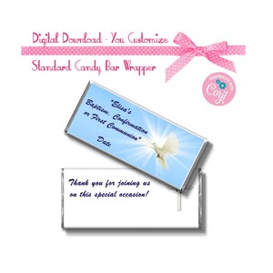 Custom Religious Communion, Confirmation or Baptism 1.55 oz Standard Size Candy Bar Wrapper Instant Download-YOU PERSONALIZE IT