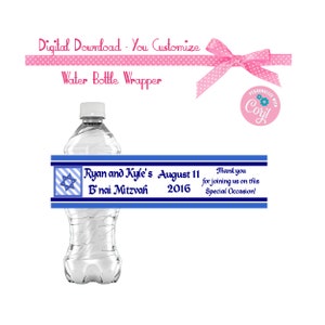 Bar Mitvah Bat Mitzvah Birthday Water or Soda Bottle Label 8 1/2 x 2 inches INSTANT DOWNLOAD Printable File ... YOU Personalize it