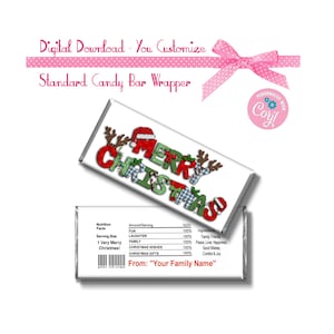 Frohe Weihnachten Urlaub Custom 1,55 oz Standardgröße Candy Bar Wrapper Sofortiger Download - SIE PERSONALISIEREN ES