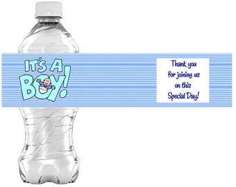 Blue Its a Boy Baby Shower Water or Soda Bottle Label 8 1/2 x 2 inches INSTANT DOWNLOAD Printable File - YOU Personalize it.