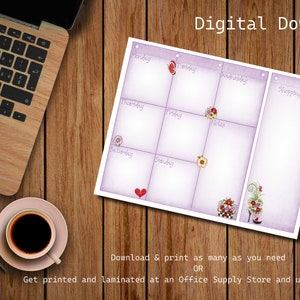 Organizador semanal colorido, download digital, para impressão, laminação ou colocado atrás de um vidro emoldurado para apagamento a seco. 8 x 10 polegadas - flores coloridas