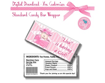 Pink Girl Baby Shower Custom 1.55 oz Standard Size Candy Bar Wrapper Party Favors Instant Download -YOU PERSONALIZE IT