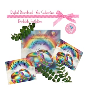 Regenbogen Gay LGBTQ Hochzeitseinladungsset - 5.25 x 5.25 Passende Rsvp-Karte & Save The Date Card - Download (Link wird per E-Mail gesendet) SIE PERSONALISIEREN es