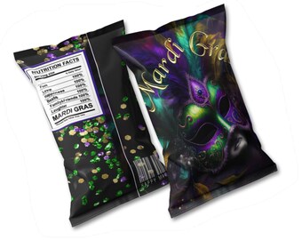 Mardi Gras feestartikelen ~ Verpakking voor chipszakjes voor goodiebags - Direct te downloaden (alleen JPG & PDF) - Niet aanpasbaar, Carnaval, Vette Dinsdag
