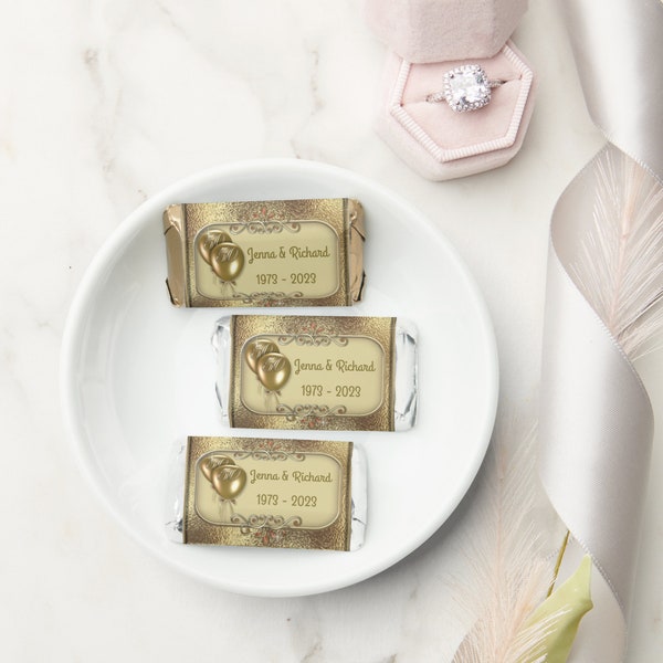 50th Golden Wedding Anniversary - PRINTED Labels fits Hershey Miniature Candy Bars (Not Included) - Party Favors, Personalized, Stickers