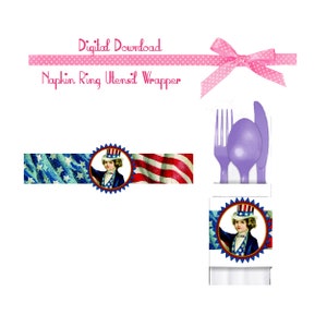 4th of July Vintage Uncle Sam Napkin Ring Wrappers Picnic BBQ Instant Download