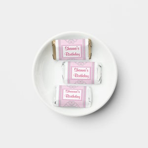 Pink Princess Birthday - PRINTED Labels fits Hershey Miniature Candy Bars (Not Included) - Party Favors, Personalized, Stickers, Sweet 16