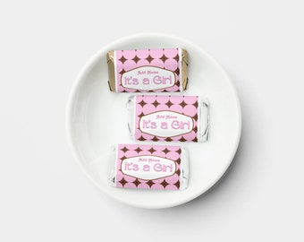 Baby Shower It's a Girl - PRINTED Labels fits Hershey Miniature Candy Bars (Not Included) - Pink, Girl, Party Favors, Personalized, Stickers