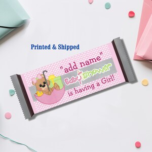 Pad Of 50 Sheets Baby Shower Candy Bar Wrapper, Pink Girl Party Favor - Matte Finish Paper - Candy NOT included