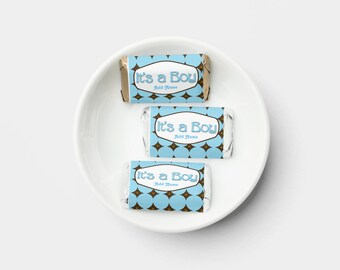 Baby Shower It's a Boy - PRINTED Labels fits Hershey Miniature Candy Bars (Not Included) - Blue, Boy, Party Favors, Personalized, Stickers
