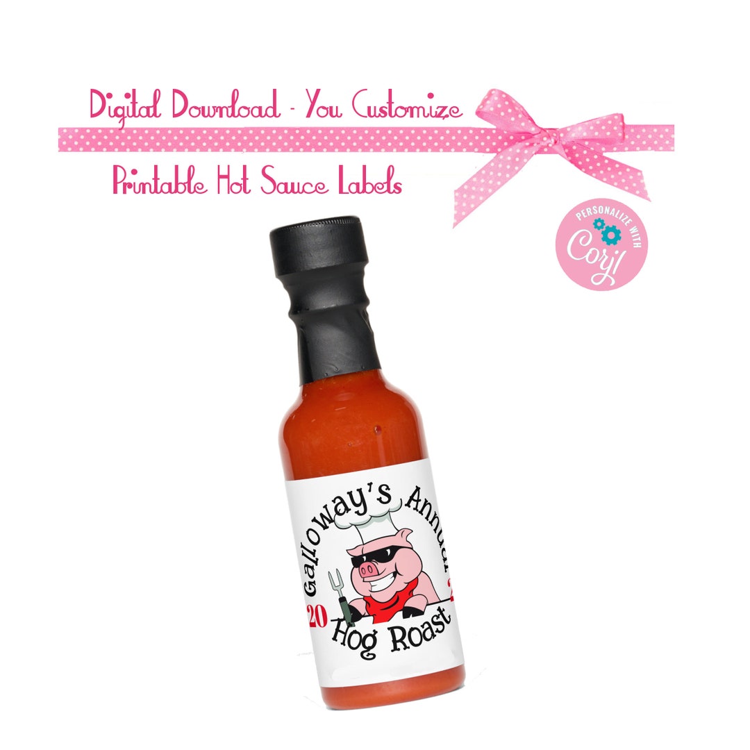 Family BBQ Reunion, Hog Roast Hot Sauce Labels - Favors 4x3 INSTANT ...