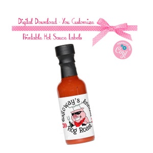 Family BBQ Reunion, Hog Roast Hot Sauce Labels - Favors 4x3 INSTANT DOWNLOAD Printable File